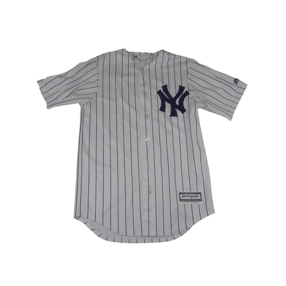 Majestic Cool Base Mens White Navy Pinstripe Baseball Jersey Small